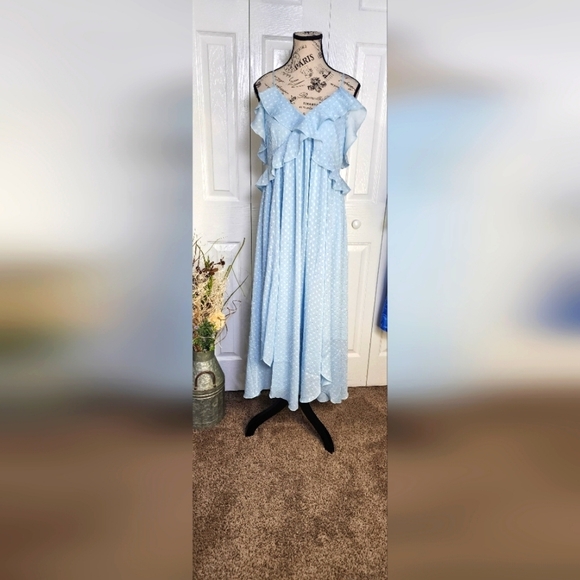 Chelsea 28 Women's Ruffle Neck Midi Dress in Blue Falls Size M - Picture 2 of 15